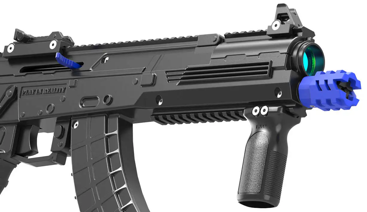 AK25 lasertag ragger with a blue bumper